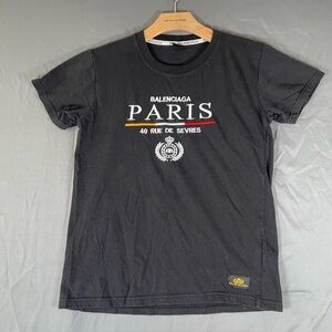 Balenciaga T-Shirt Men's Small Black Short Sleeve Embroidered Paris Designer